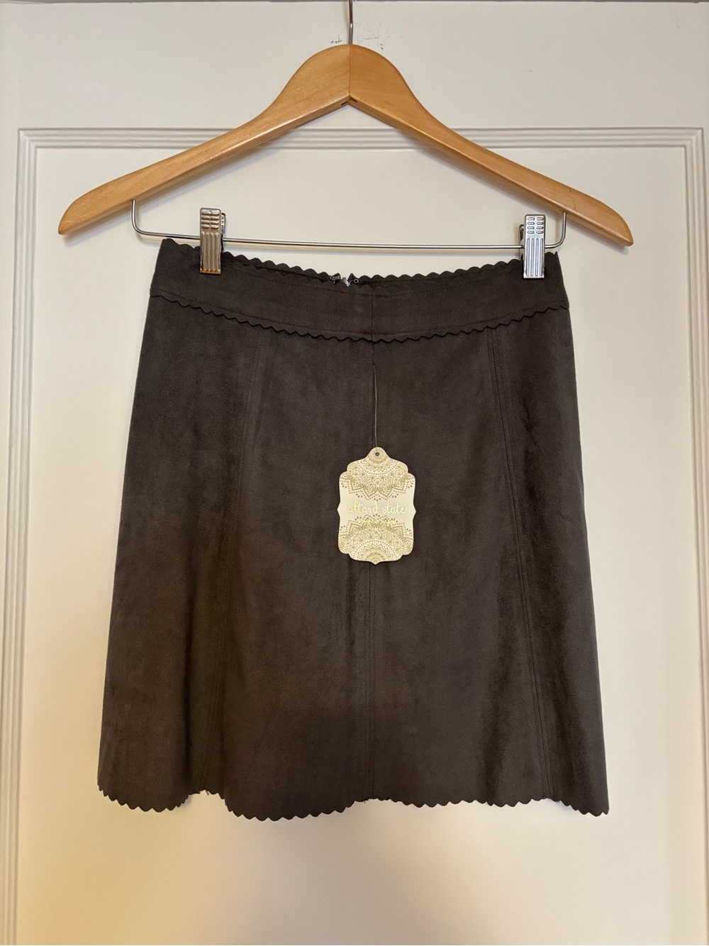 Altar'd State Dark Brown Suede-Effect Scallop Hem A-Line Skirt